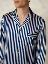 [Navy Stripe] SilkSilky  19Momme Pure Silk Mens Pajamas 006,