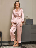 SilkSilky US Pure Silk Long Sleeve Lapel Women's Pajamas Pink 004