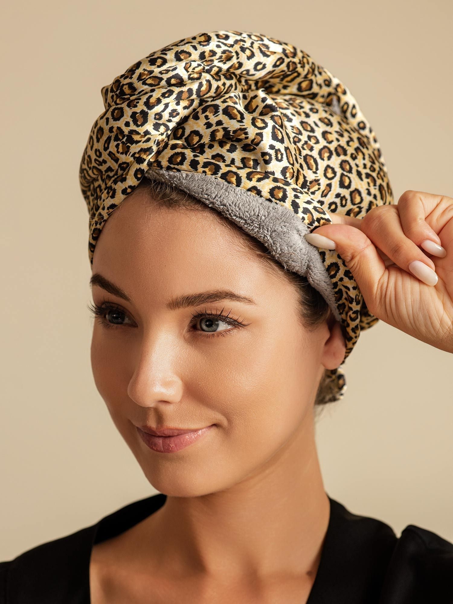 [Leopard] SilkSilky  Pure Silk Wrap Hair Towel Wrap 003,