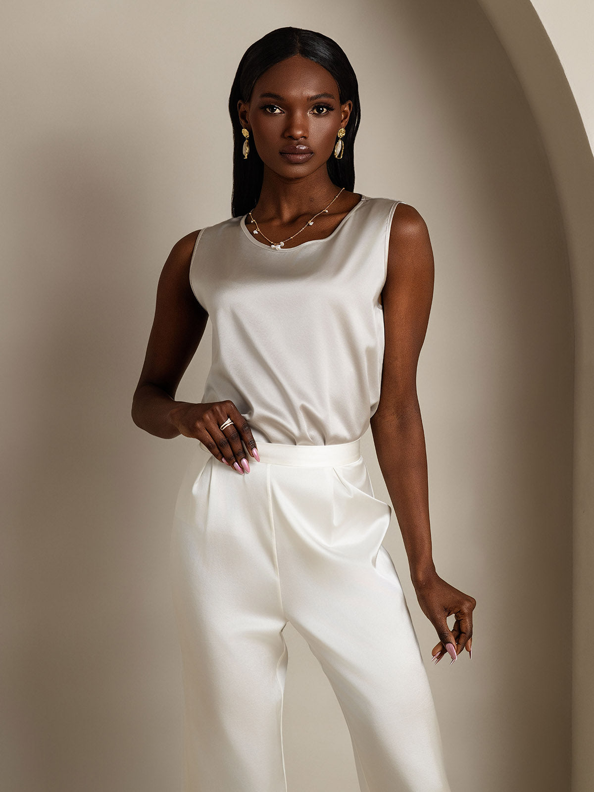 [Light Gray] SilkSilky  19Momme Silk Round Neck Camisole Top 006