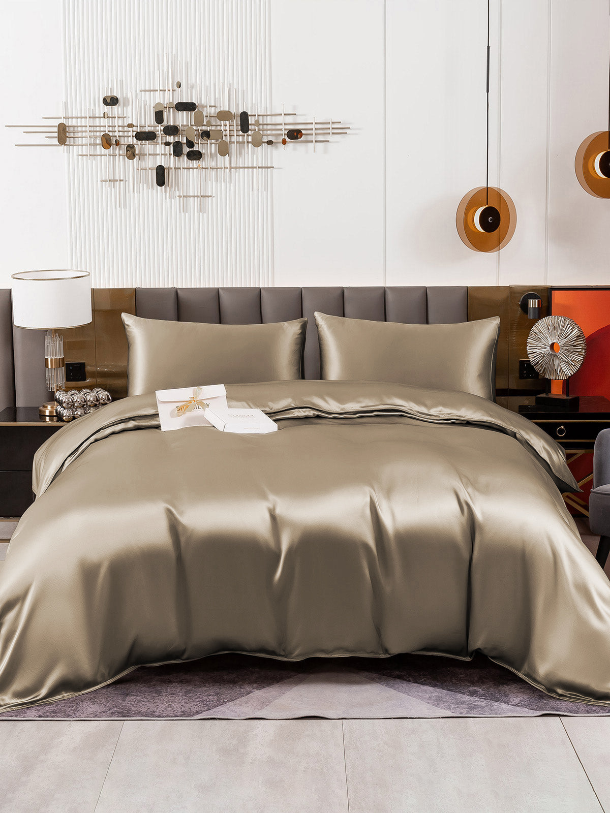 [Khaki] SilkSilky  19Momme Pure Silk Bedding Set 002
