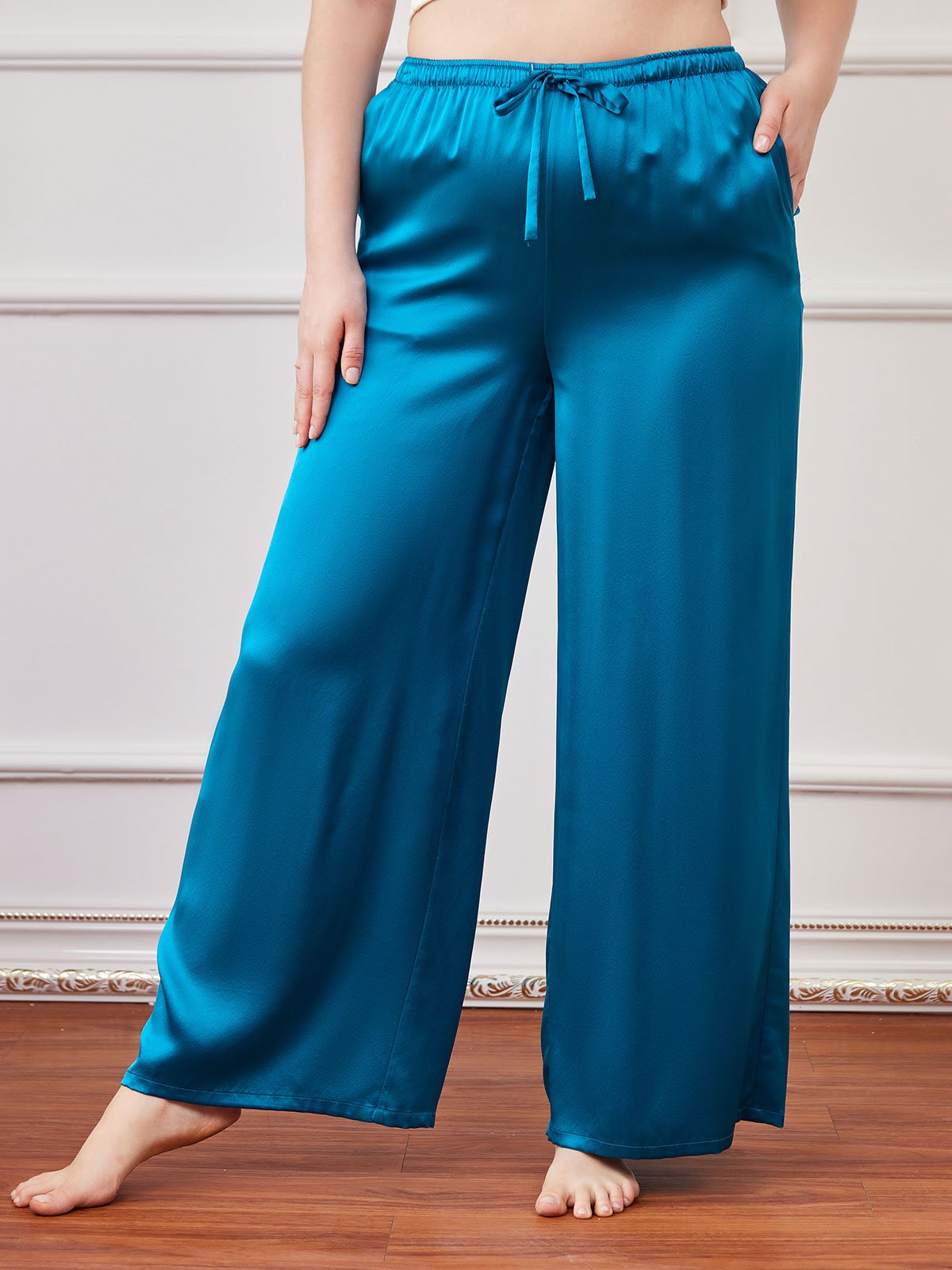 SilkSilky US Pure Silk Plus Size Womens Pants Teal 001