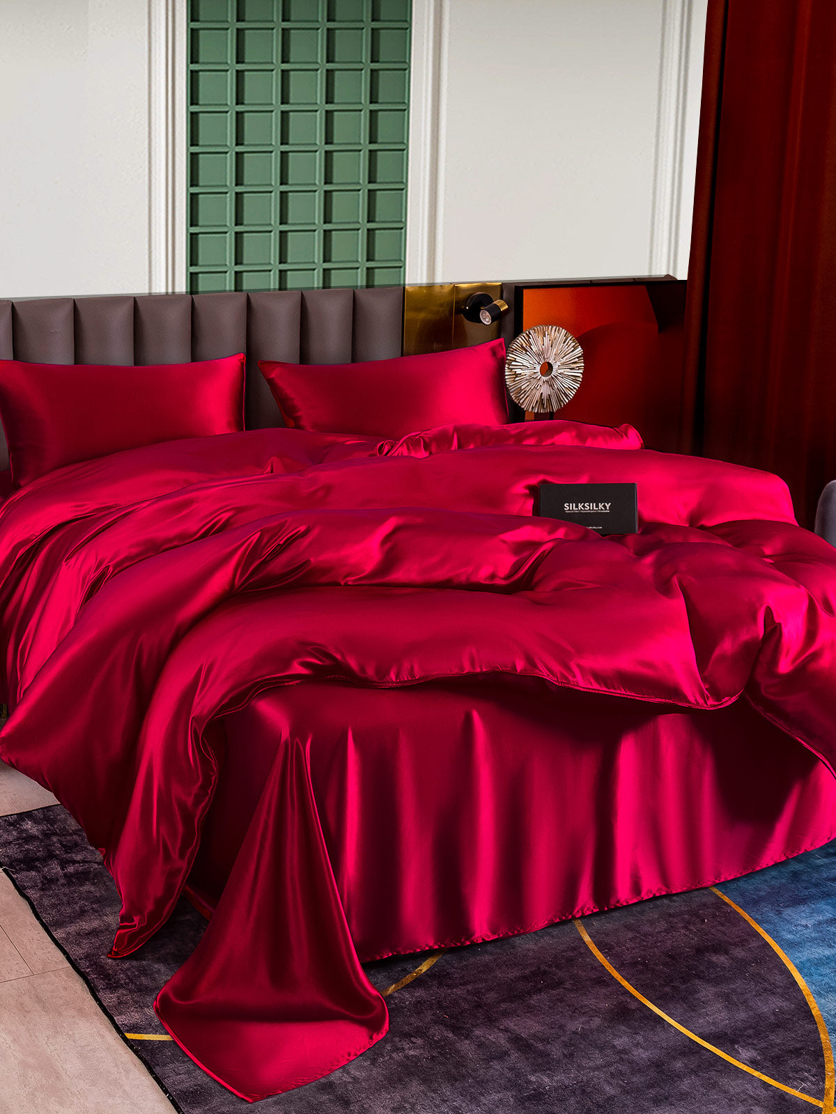 SilkSilky US 25Momme Pure Silk Bedding Set Wine 002