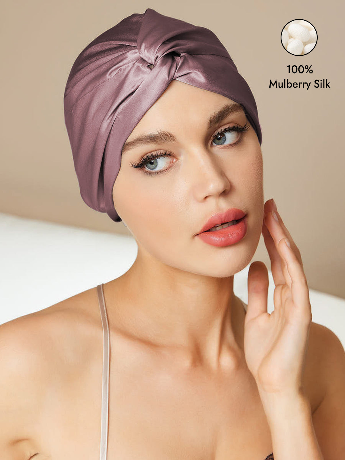 [Pale Mauve] SilkSilky  Pure Silk Sleep Cap 001