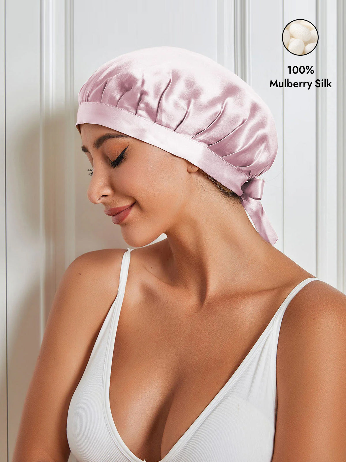 [Light Pink] SilkSilky  Pure Silk Sleep Cap 001