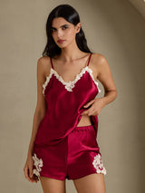 [Wine] SilkSilky  Spaghetti Strap V Neck Camisole Set 003