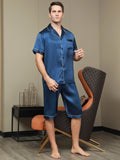 Contrast Trim Men‘s Pure Silk Pajamas Short Set