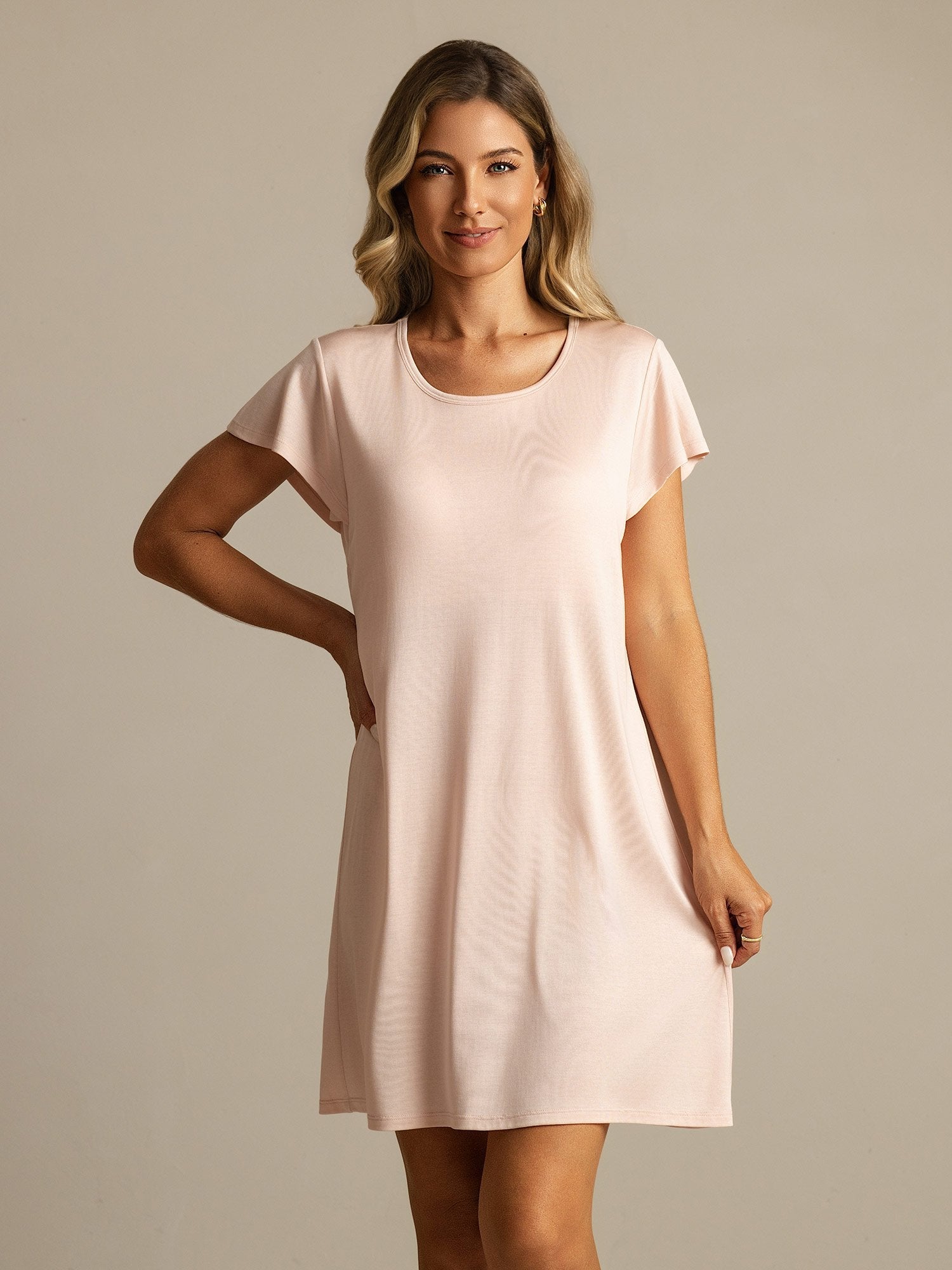 [Pink] SilkSilky  Pure Silk Round Neck Nightgown 001