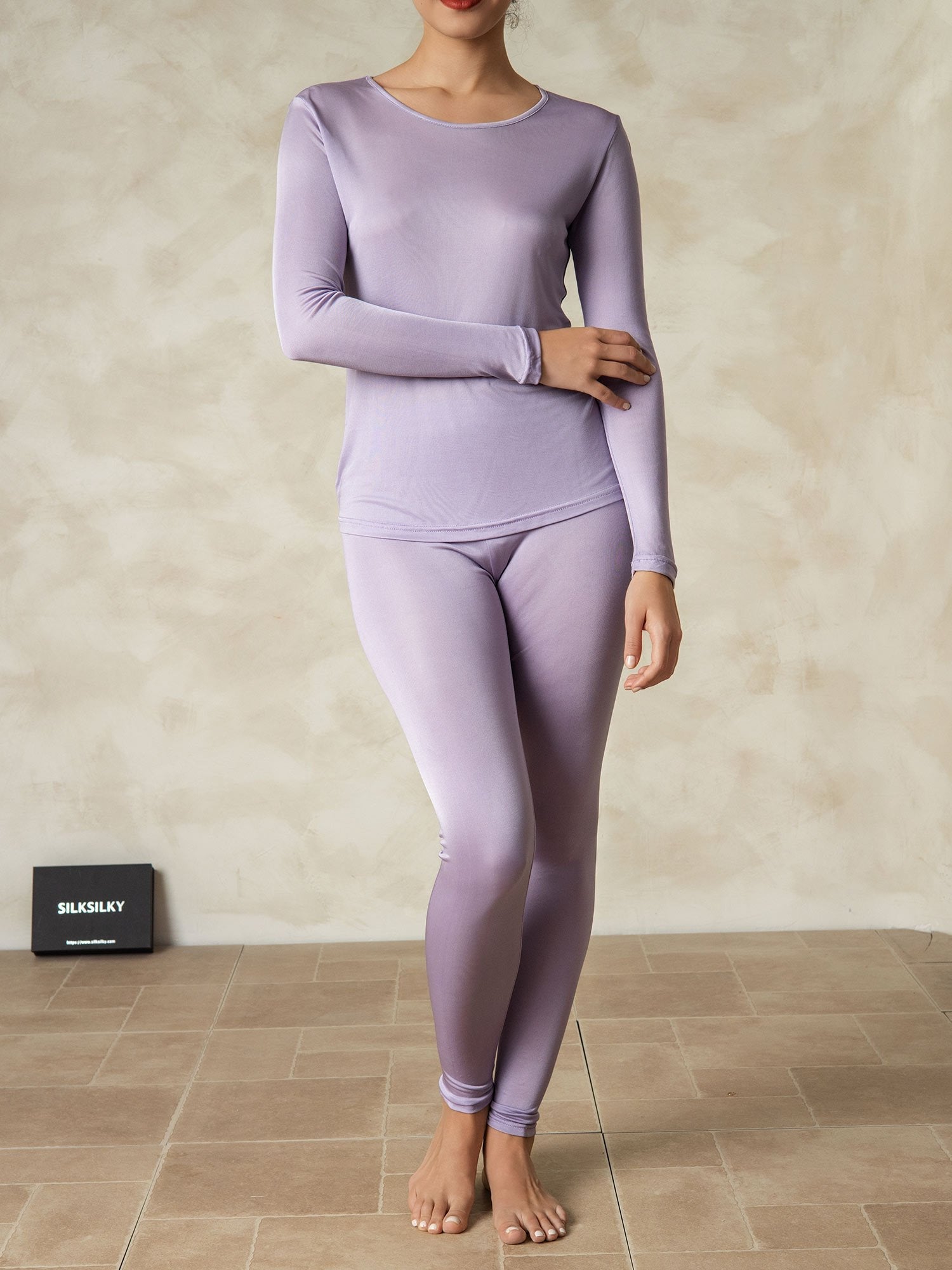 [Purple] SilkSilky  Silk Jersey Long Sleeve Round Neck Women's Long Johns 001