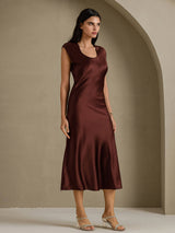 [Coffee] SilkSilky  Cap Sleeve Dress 006