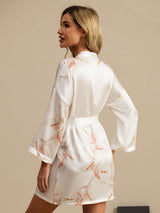 [White] SilkSilky  19Momme 3/4 Sleeve Women's Robe 002