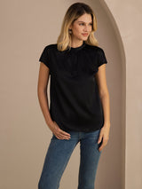 [Black] SilkSilky Short Sleeve Split Women's Blouse 003