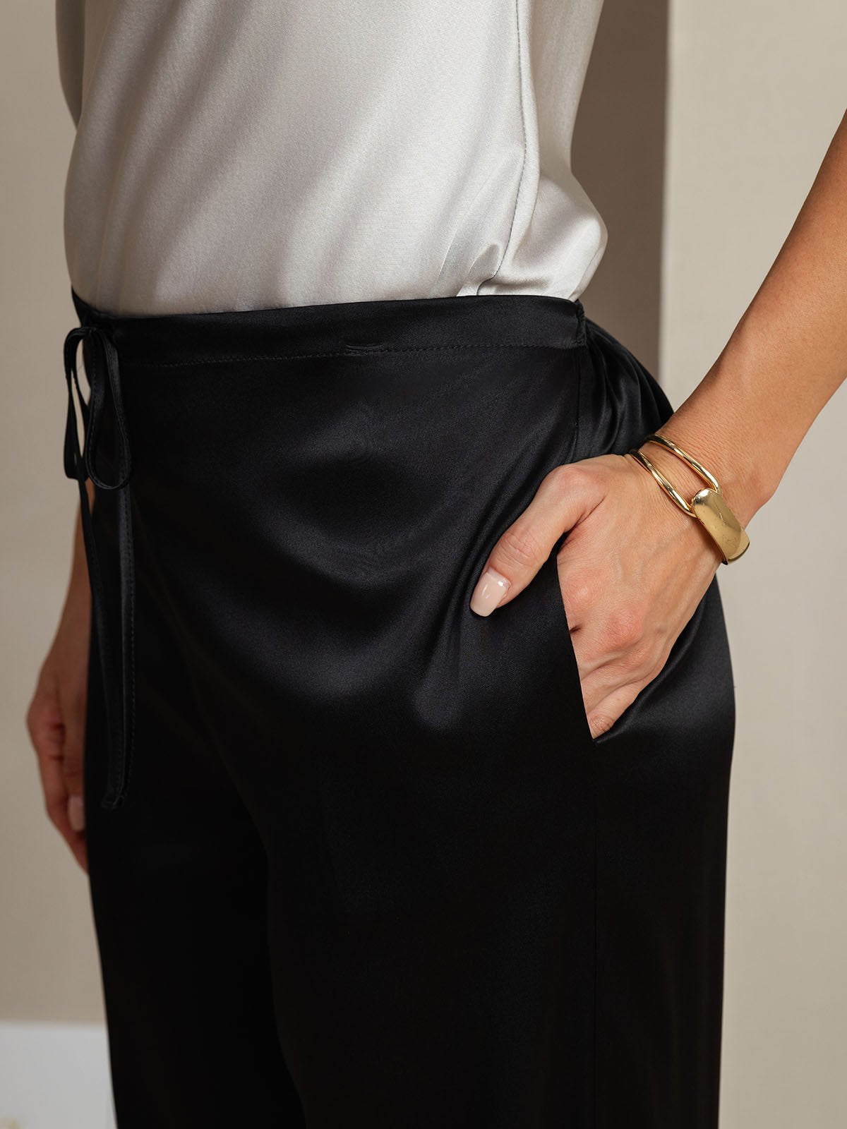 [Black] SilkSilky  19Momme Silk Womens Pants 005