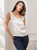 SilkSilky US Pure Silk Sleeveless V Neck Camisole Top White 004