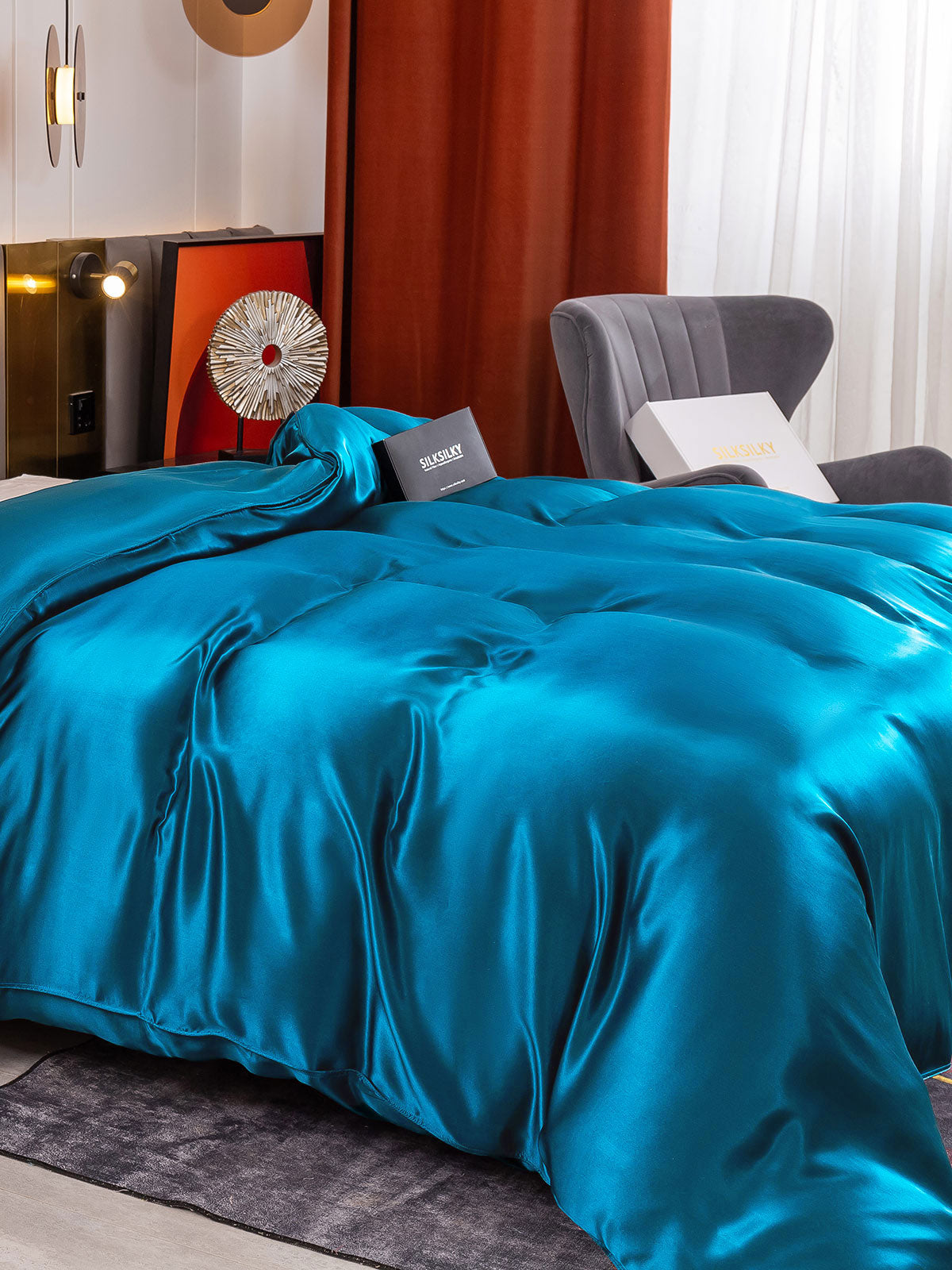 SilkSilky US 19Momme Pure Silk Duvet Cover Teal 004