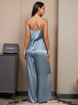 [Grayish Blue] SilkSilky  Spaghetti Strap V Neck Camisole Set 002