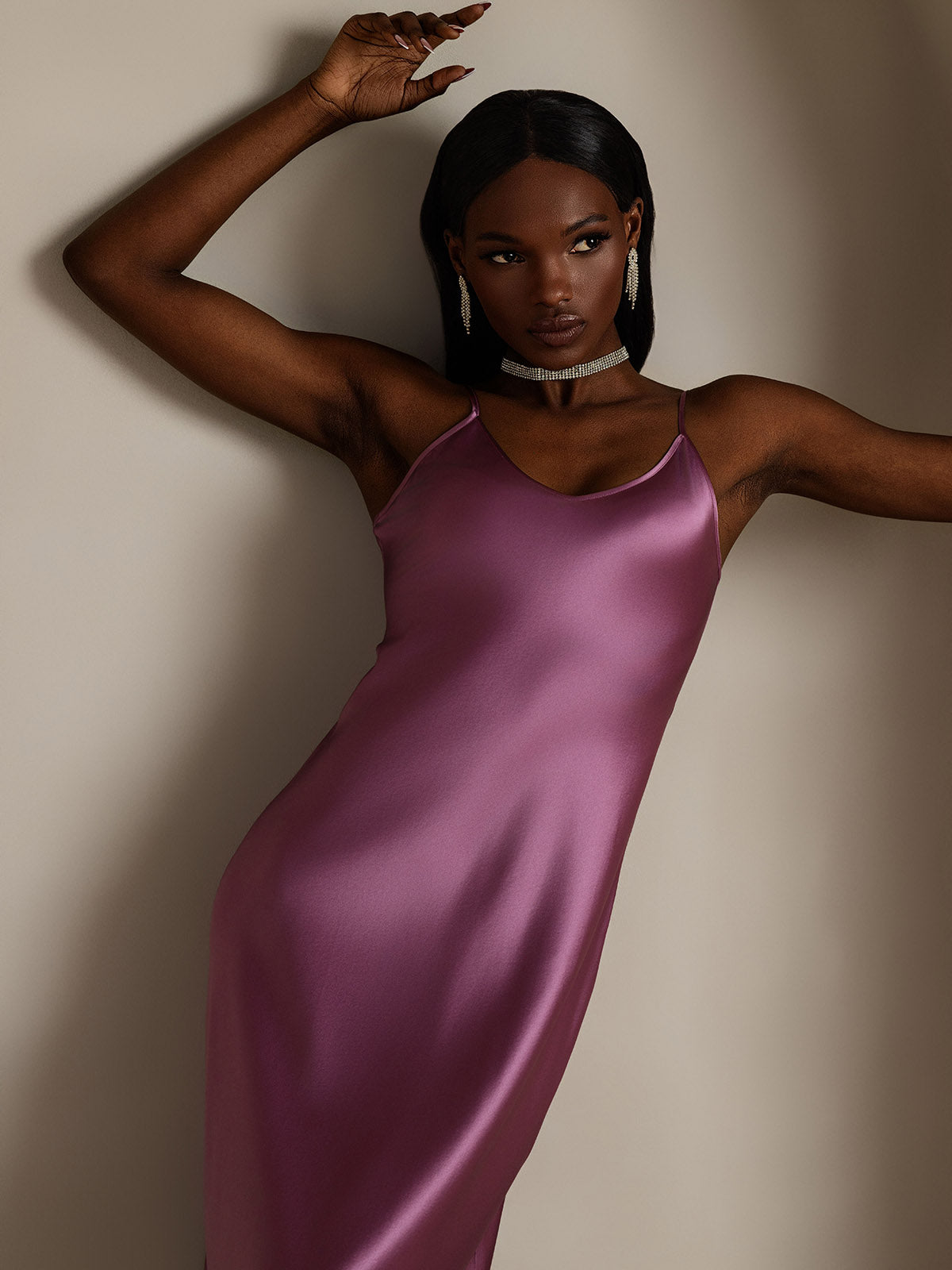 [Deep Purple] SilkSilky  Pure Silk Round Neck Dress 003