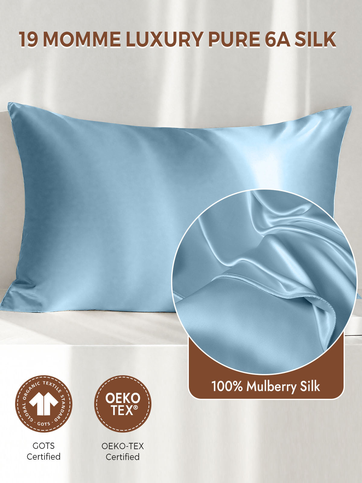 19Momme 100% Mulberry Silk Pillowcase - Envelope Closure