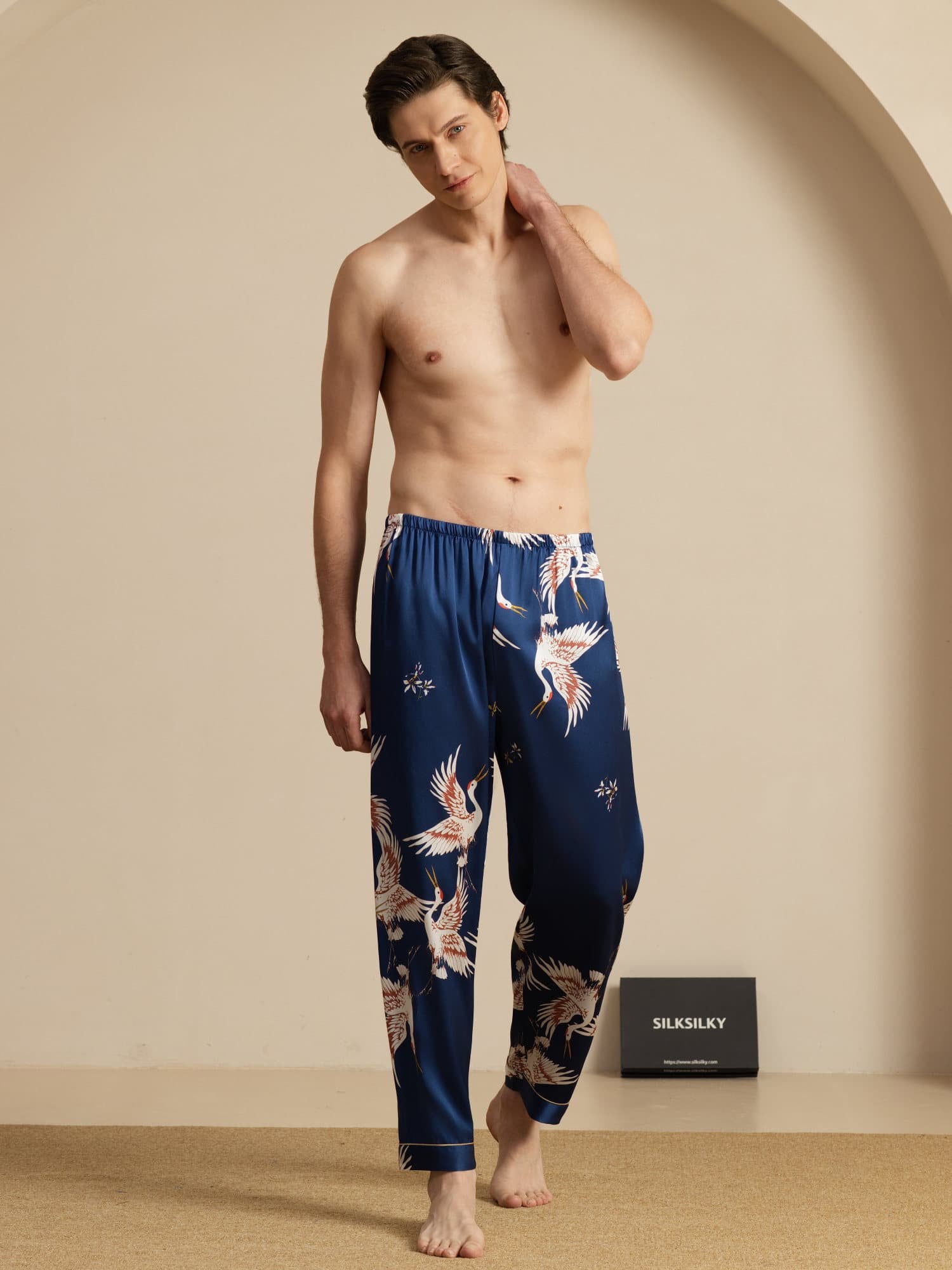 [Dark Blue] SilkSilky 19Momme Mens Sleep Bottoms 007