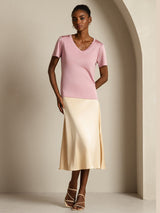 [Pale Mauve] SilkSilky  Short Sleeve V Neck Women's T-Shirt 009