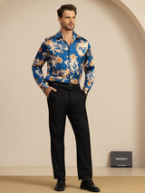 [Navy Dragon] SilkSilky Long Sleeve Lapel Collar Men's Shirt 008