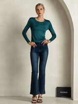 [Posy Green] SilkSilky  Silk Jersey Long Sleeve Round Neck Women's T-Shirt 006