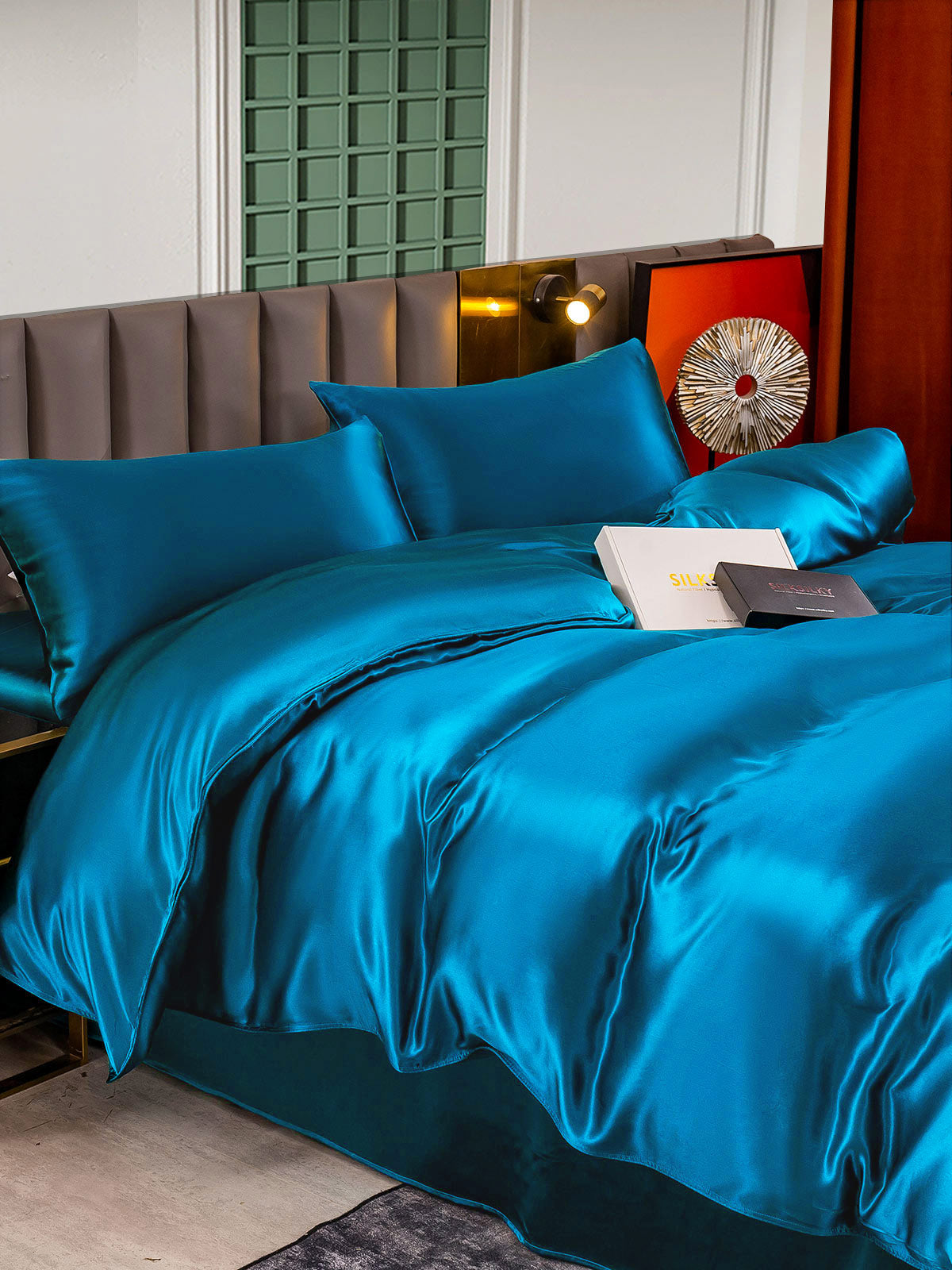 SilkSilky US 25Momme Pure Silk Bedding Set Teal 005