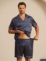 [Navy Chain] SilkSilky  Short Sleeve Notch Collar Men's Pajamas 004