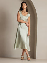 [Light Green] SilkSilky  19Momme Stretch Silk Charmeuse Cap Sleeve Scoop Neck Dress 004
