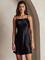 [Black] SilkSilky  Spaghetti Strap Cowl Neck Dress 003