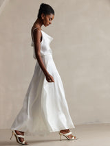 [White] SilkSilky  Spaghetti Strap Cowl Neck Camisole Top 005