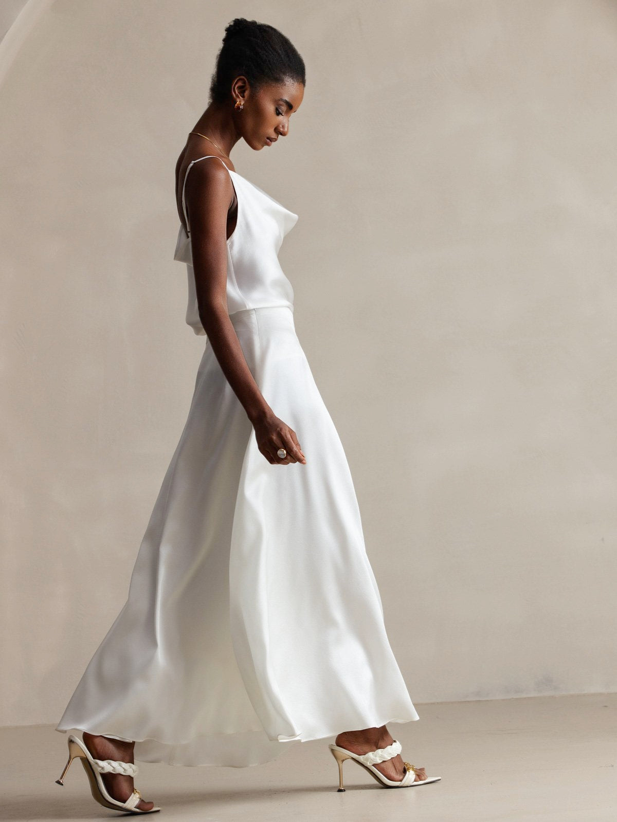 [White] SilkSilky  19Momme Silk Cowl Neck Camisole Top 005