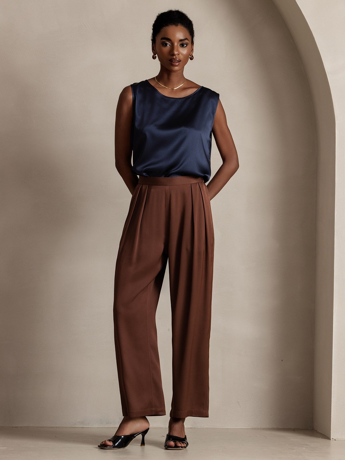 SilkSilky  22Momme Pure Silk Womens Pants DarkRed 001