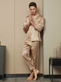 SilkSilky US Pure Silk Long Sleeve Lapel Men's Pajamas Champagne 003