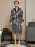 SilkSilky US Pure Silk Long Sleeve Mens Robe Black 003