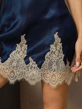 [Dark Blue] SilkSilky  Spaghetti Strap V Neck Nightgown 005