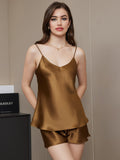 SilkSilky US Pure Silk Sleeveless V Neck Camisole Set Coffee 001