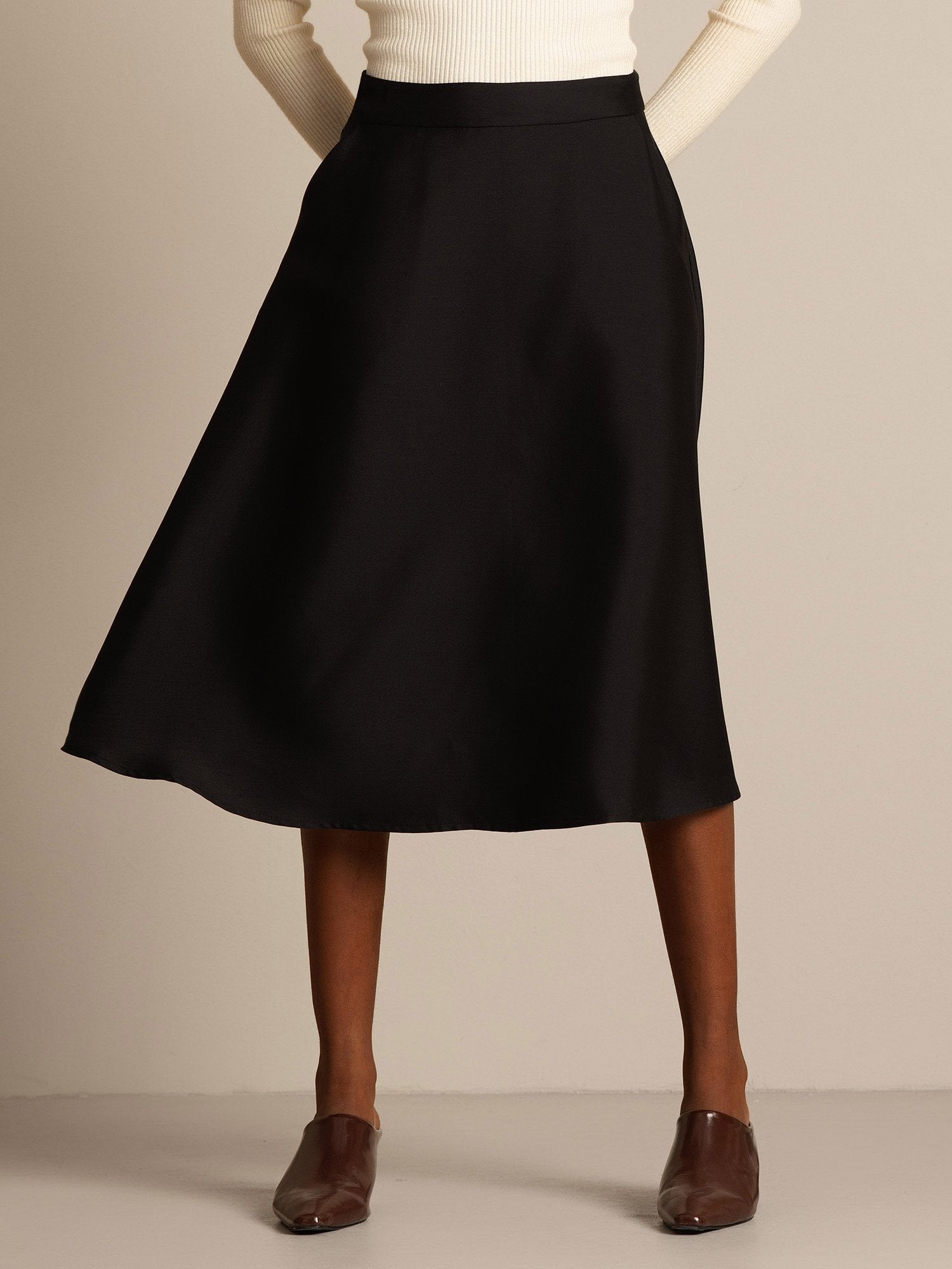[Black] SilkSilky  32Momme Silk Skirt 006,