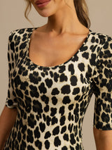 [Leopard] SilkSilky 100% Silk Jersey Half Sleeve Scoop Neck Women's T-Shirt 006