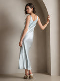 SilkSilky US Pure Silk Sleeveless Boat Neck Dress LightBlue 002