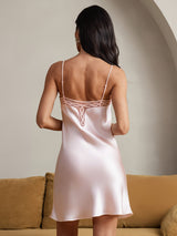 [Pink] SilkSilky  Spaghetti Strap V Neck Nightgown 002