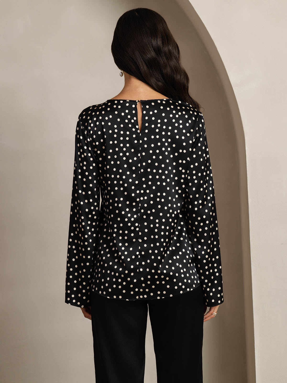[Polka Dot] SilkSilky  19Momme Silk Round Neck Women's T-Shirt 002