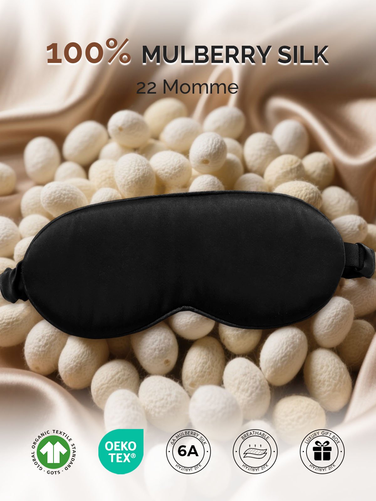 [Black] SilkSilky 22Momme Pure Silk Eye Mask 002