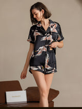 [Black] SilkSilky  Short Sleeve Lapel Collar Women's Pajamas 001