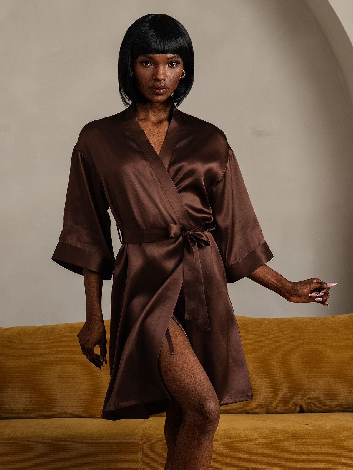 [Coffee] SilkSilky  Pure Silk Womens Robe 007