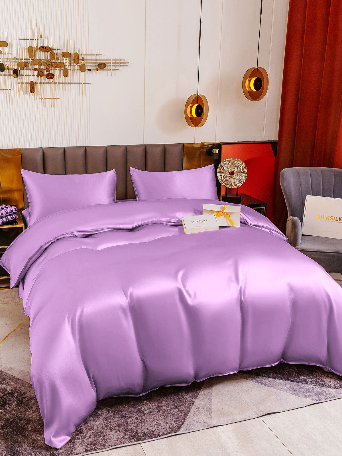 SilkSilky US 19Momme Pure Silk Bedding Set Lavender 001