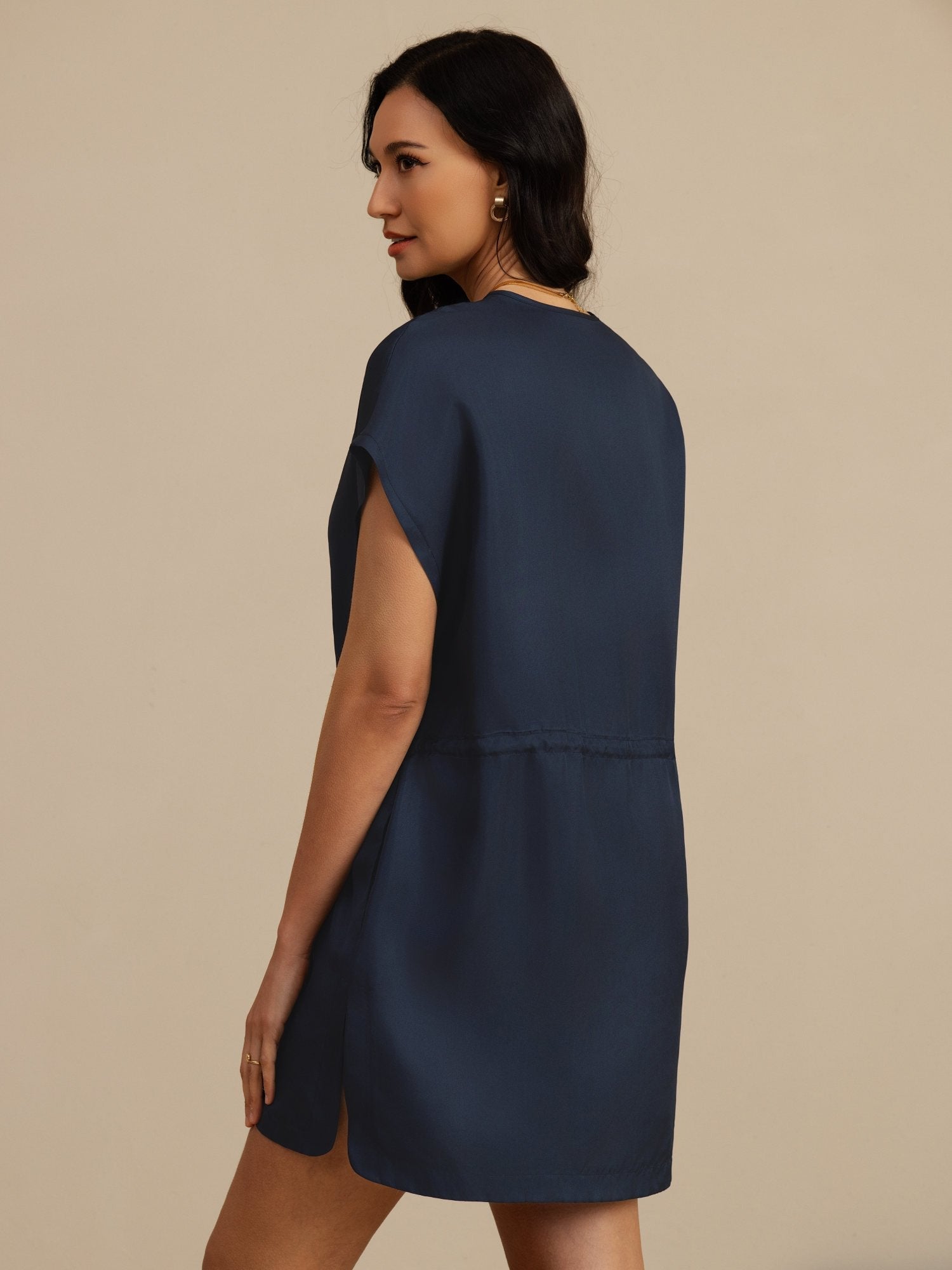 [Dark Blue] SilkSilky  Cap Sleeve Dress 002