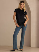 [Black] SilkSilky Short Sleeve Split Women's Blouse 006