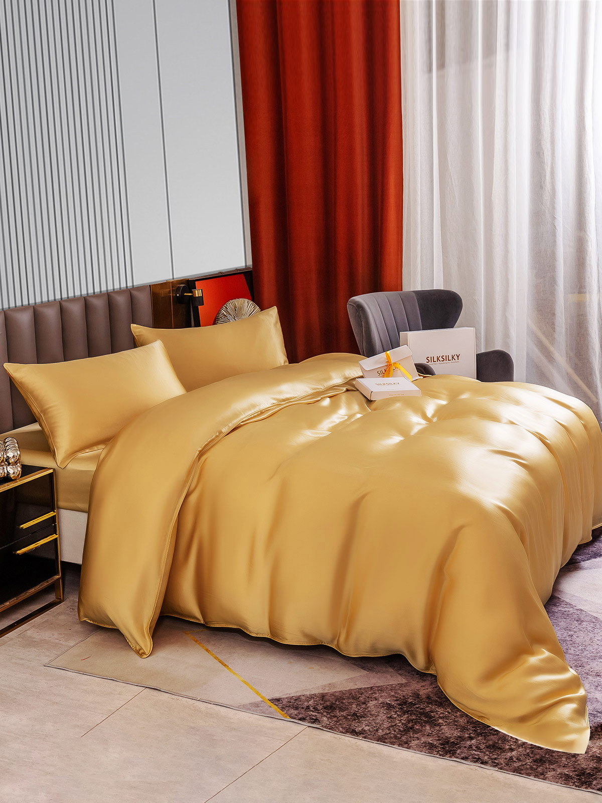 SilkSilky US 22Momme Pure Silk Bedding Set Champagne 003