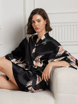 [Black] SilkSilky  19Momme 3/4 Sleeve Women's Robe 003